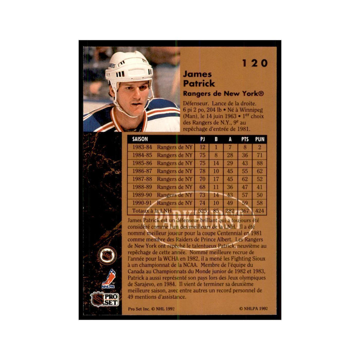 1991 Parkhurst French James Patrick Hockey Cards #120