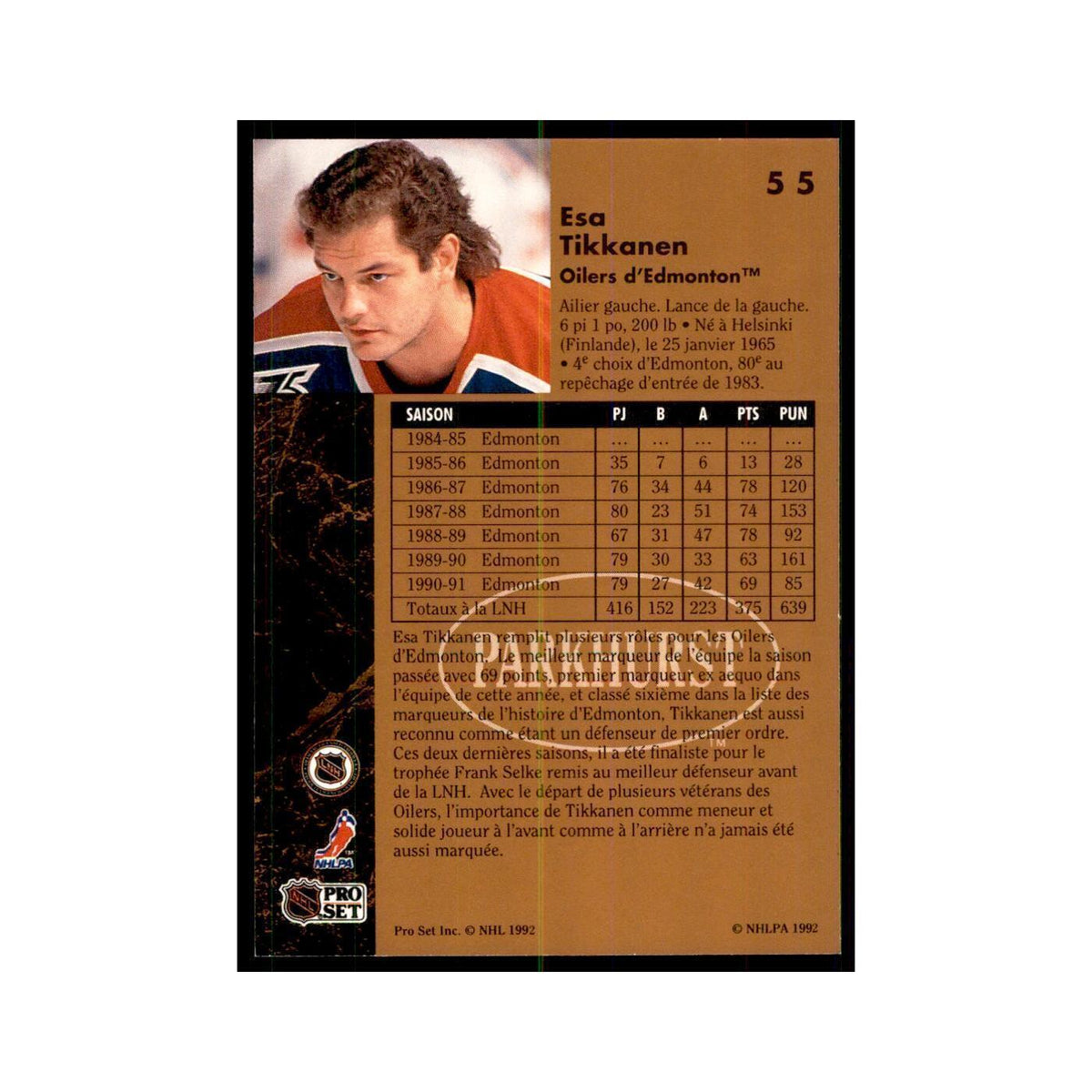 1991 Parkhurst French Esa Tikkanen Hockey Cards #55