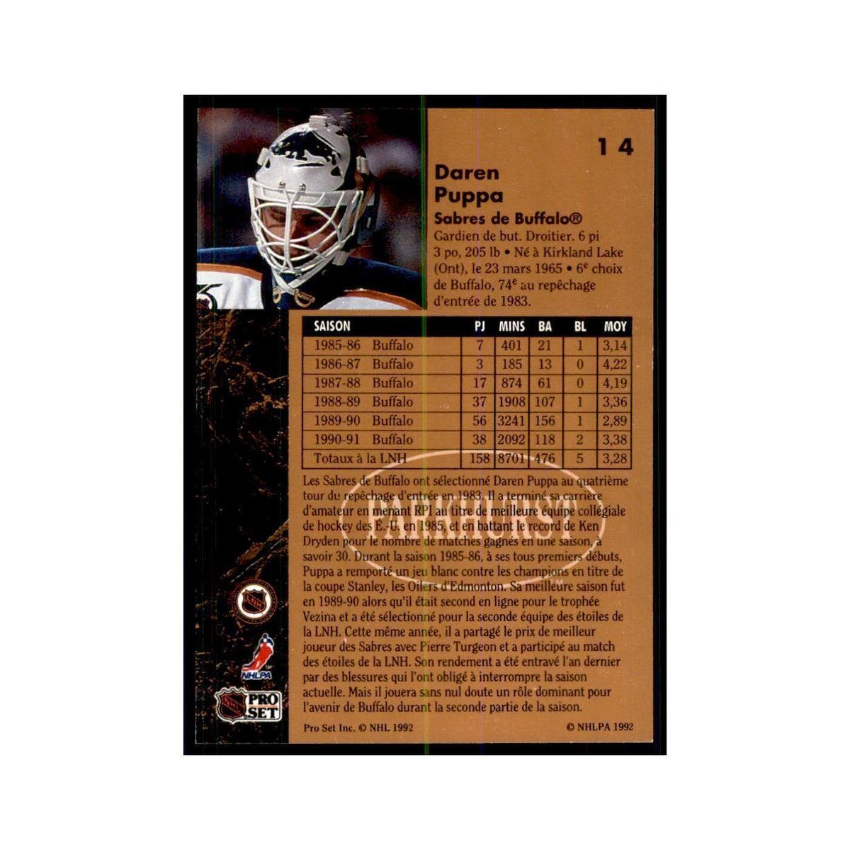 1991 Parkhurst French Daren Puppa Hockey Cards #14
