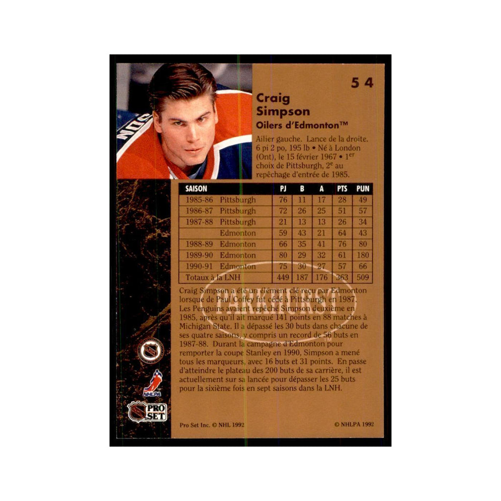 1991 Parkhurst French Craig Simpson Hockey Cards #56