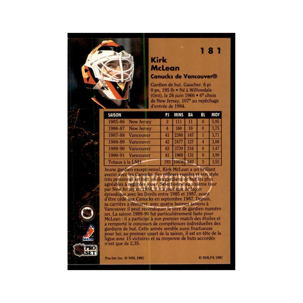 1991 Parkhurst French Kirk McLean Hockey Cards #181