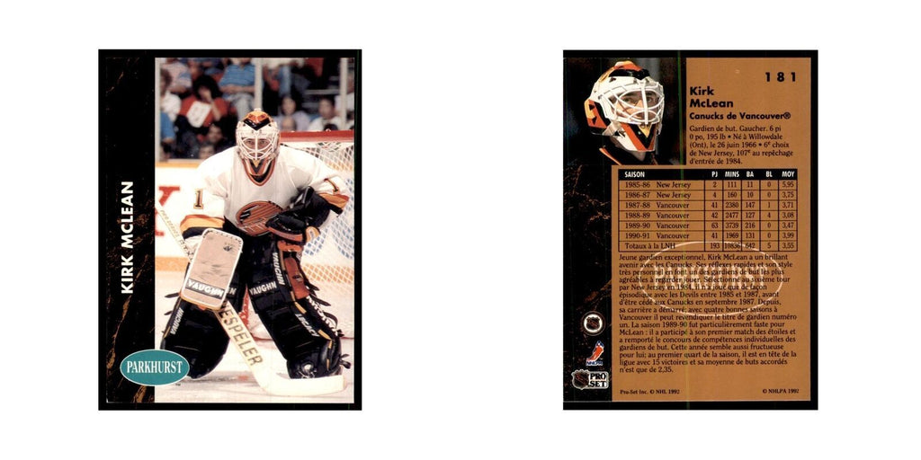 1991 Parkhurst French Kirk McLean Hockey Cards #181