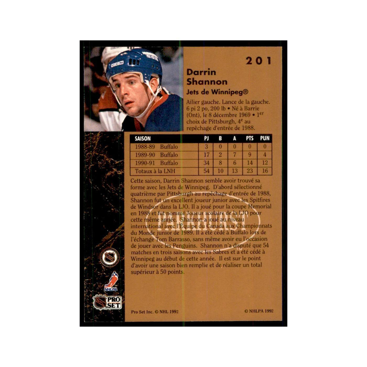 1991 Parkhurst French Darrin Shannon Hockey Cards #201