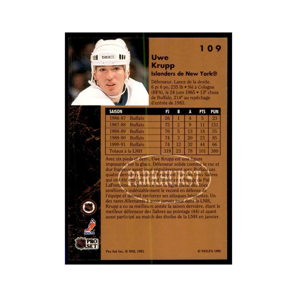 1991 Parkhurst French Uwe Krupp Hockey Cards #109