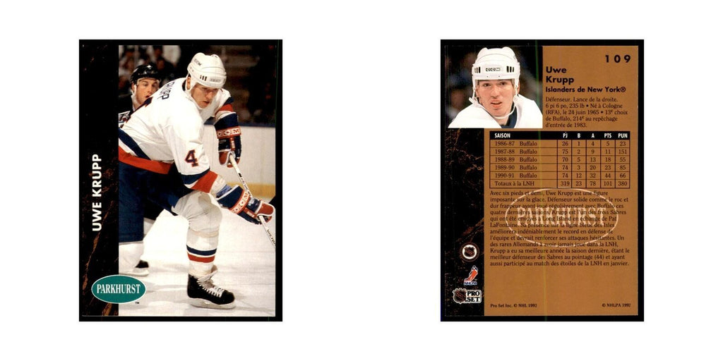 1991 Parkhurst French Uwe Krupp Hockey Cards #109