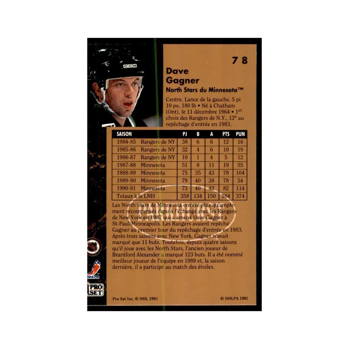 1991 Parkhurst French Dave Gagner Hockey Cards #78