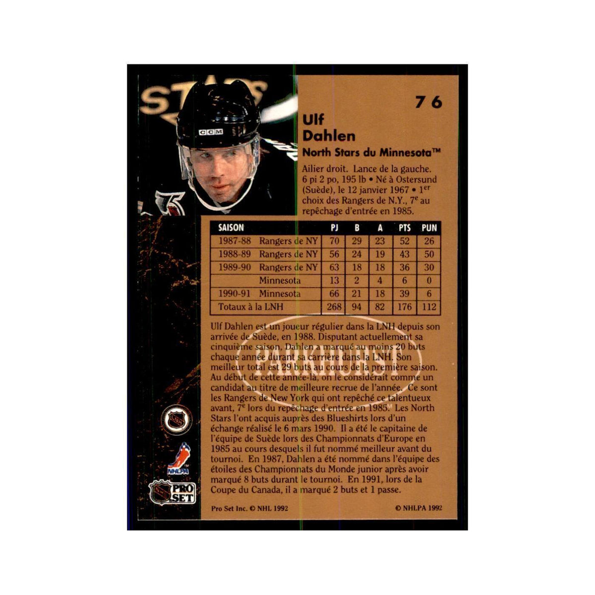 1991 Parkhurst French Ulf Dahlen Hockey Cards #76