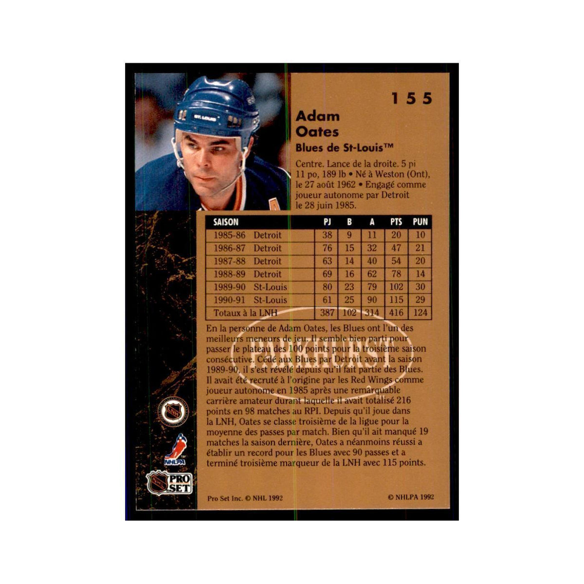1991 Parkhurst French Adam Oates Hockey Cards #155