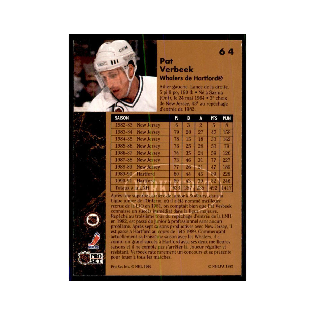 1991 Parkhurst French Pat Verbeek Hockey Cards #64