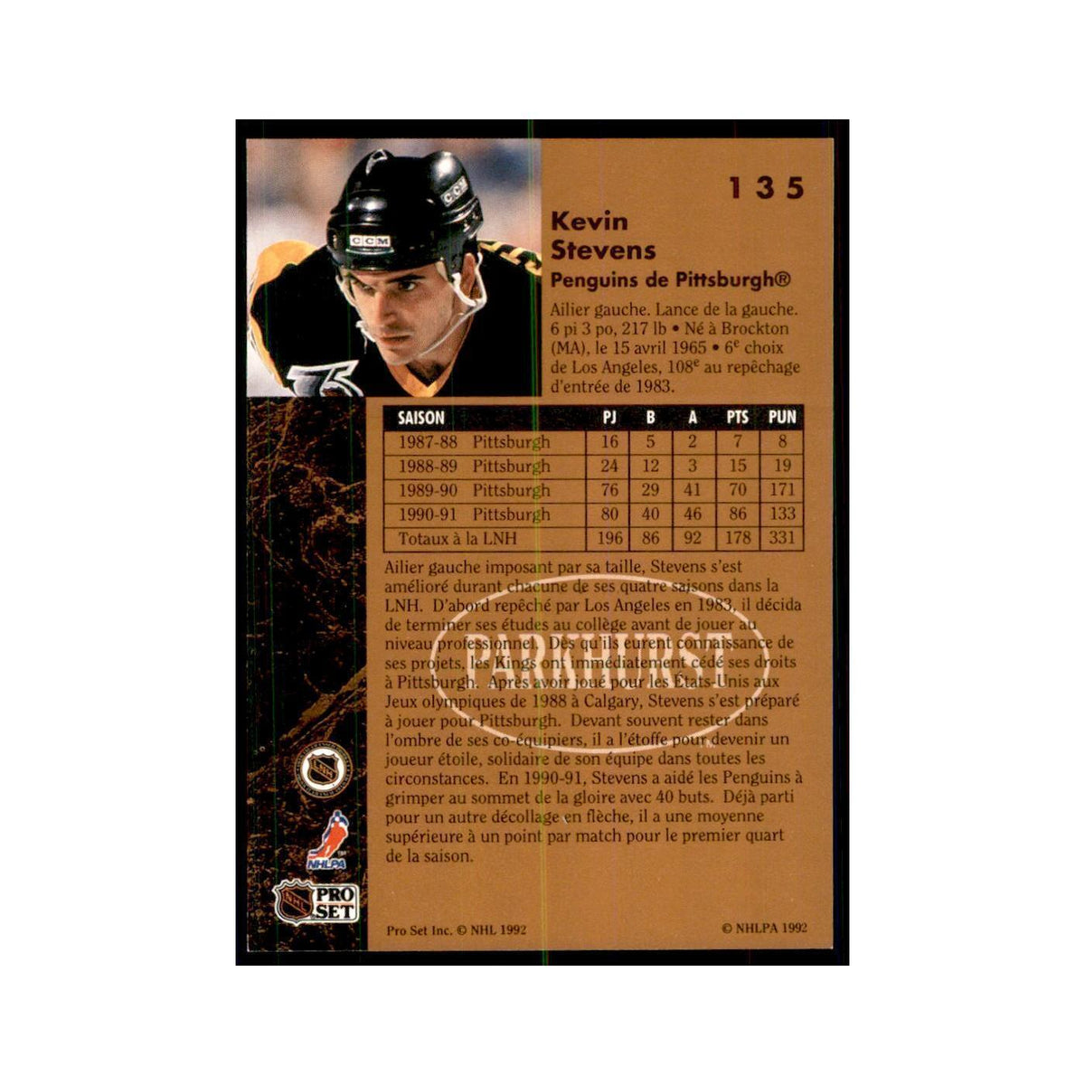 1991 Parkhurst French Kevin Stevens Hockey Cards #135