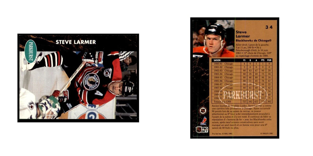 1991 Parkhurst French Steve Larmer Hockey Cards #34