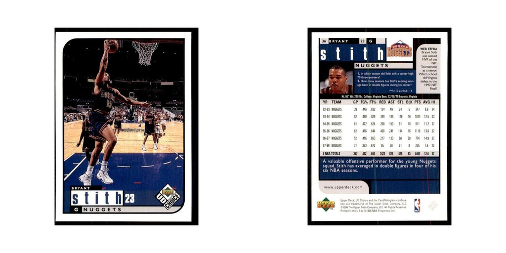 1998 UD Choice Bryant Stith Basketball Cards #36