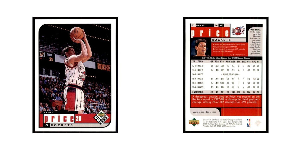 1998 UD Choice Brent Price Basketball Cards #52