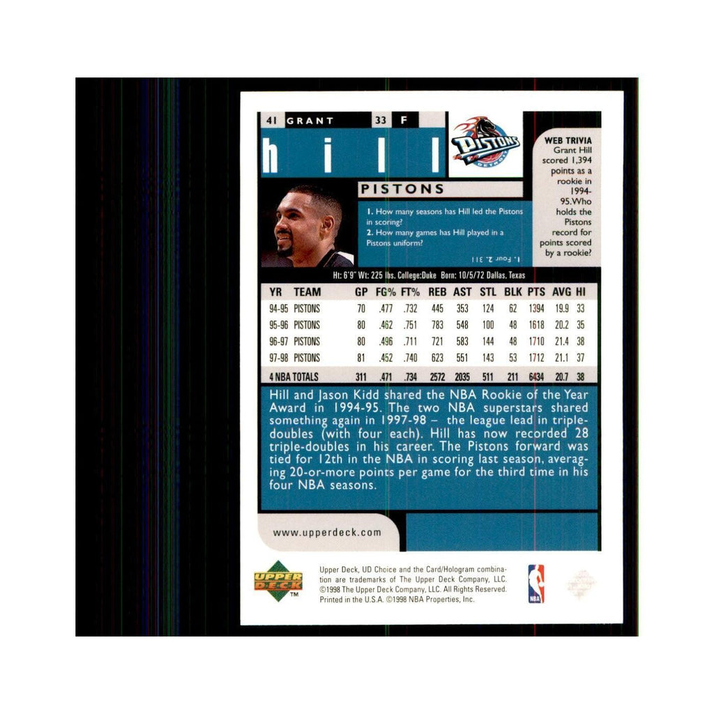 1998 UD Choice Grant Hill Basketball Cards #41