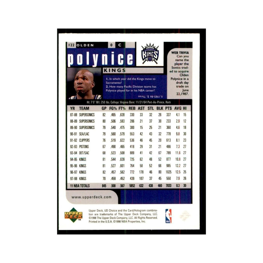 1998 UD Choice Olden Polynice Basketball Cards #122