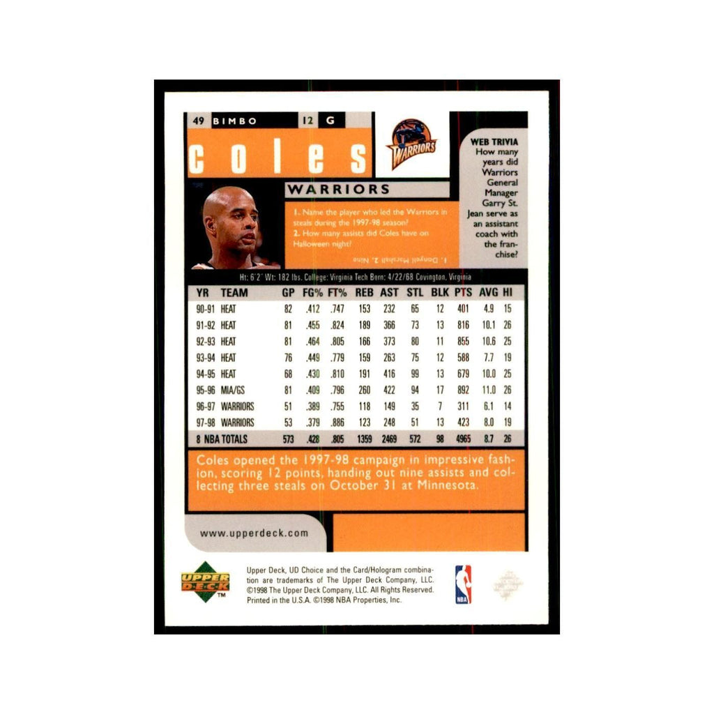 1998 UD Choice Bimbo Coles Basketball Cards #49