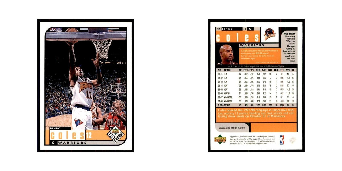 1998 UD Choice Bimbo Coles Basketball Cards #49