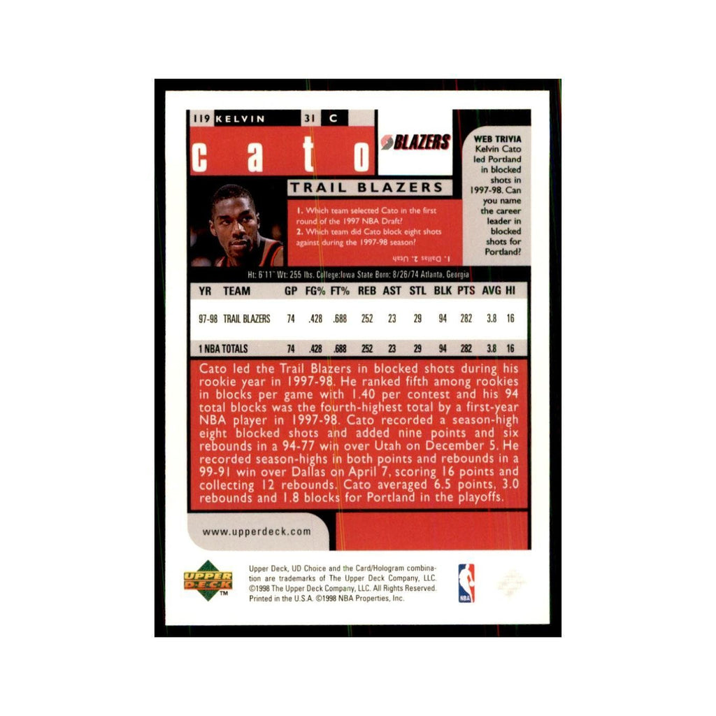 1998 UD Choice Kelvin Cato Basketball Cards #119