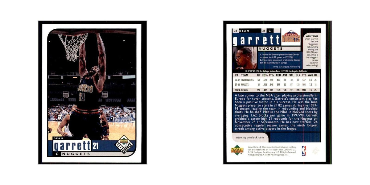 1998 UD Choice Dean Garrett Basketball Cards #38