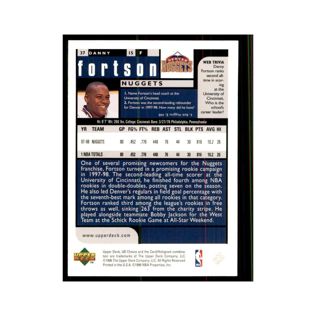 1998 UD Choice Danny Fortson Basketball Cards #37