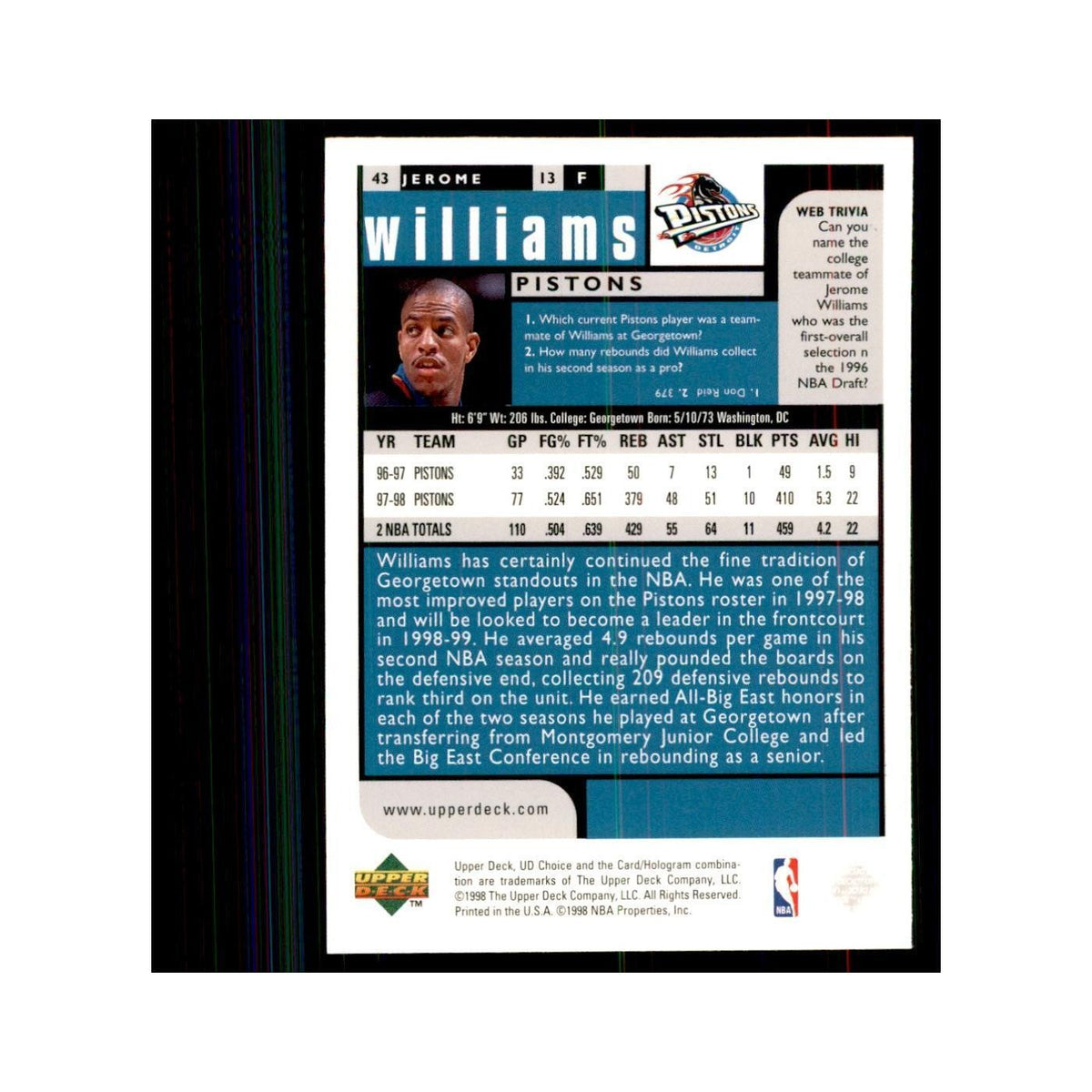 1998 UD Choice Jerome Williams Basketball Cards #43