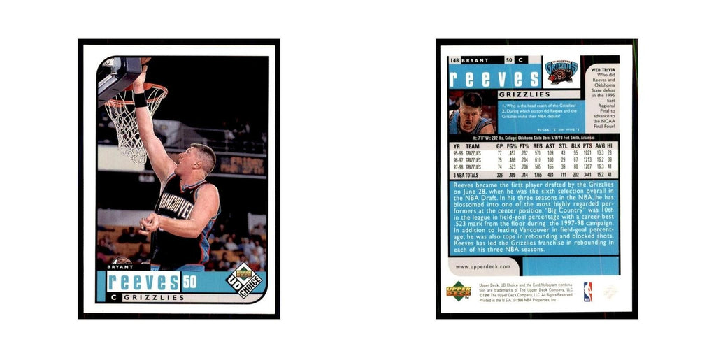 1998 UD Choice Bryant Reeves Basketball Cards #148