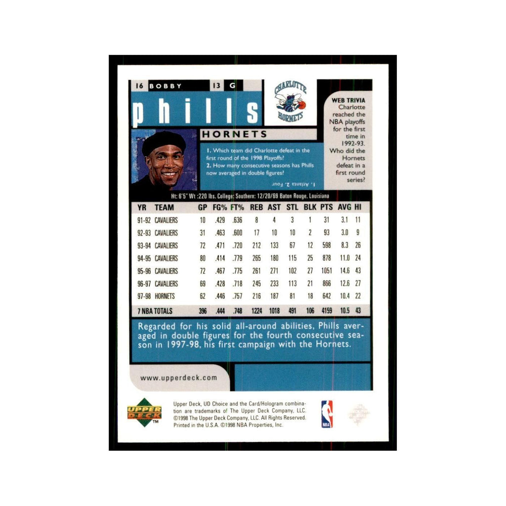 1998 UD Choice Bobby Phills Basketball Cards #16