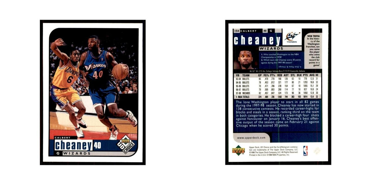 1998 UD Choice Calbert Cheaney Basketball Cards #154