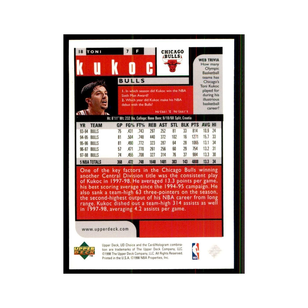1998 UD Choice Toni Kukoc Basketball Cards #18