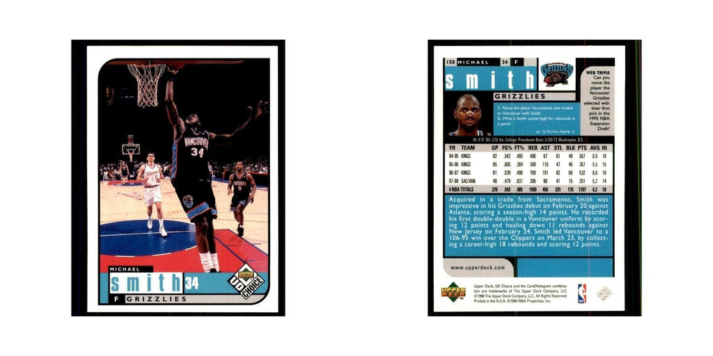 1998 UD Choice Michael Smith Basketball Cards #150