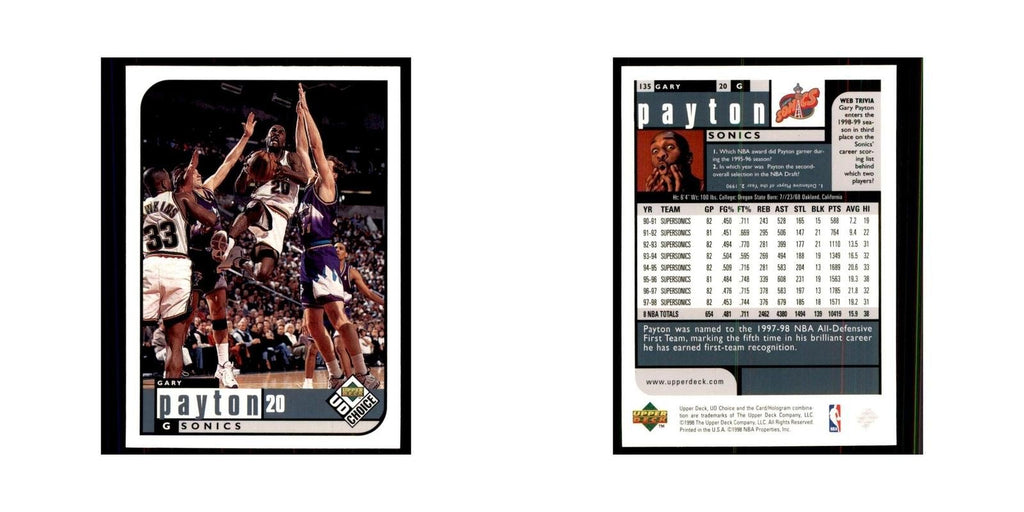 1998 UD Choice Gary Payton Basketball Cards #135