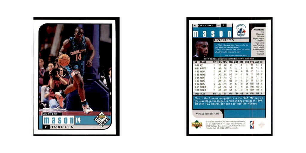 1998 UD Choice Anthony Mason Basketball Cards #13