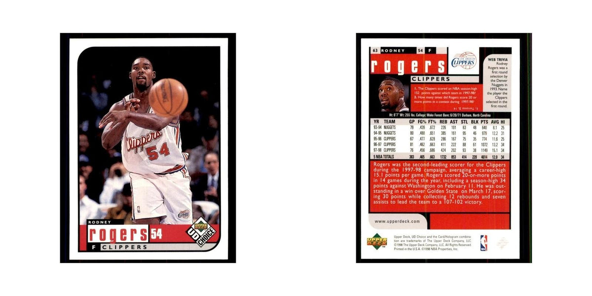 1998 UD Choice Rodney Rogers Basketball Cards #63