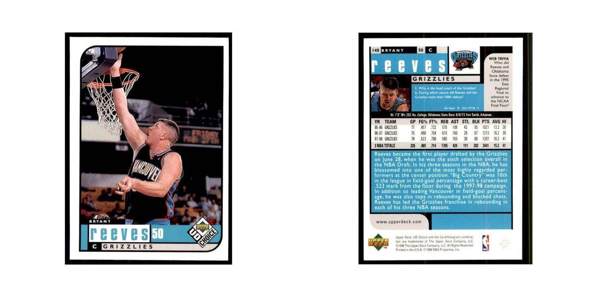 1998 UD Choice Bryant Reeves Basketball Cards #148