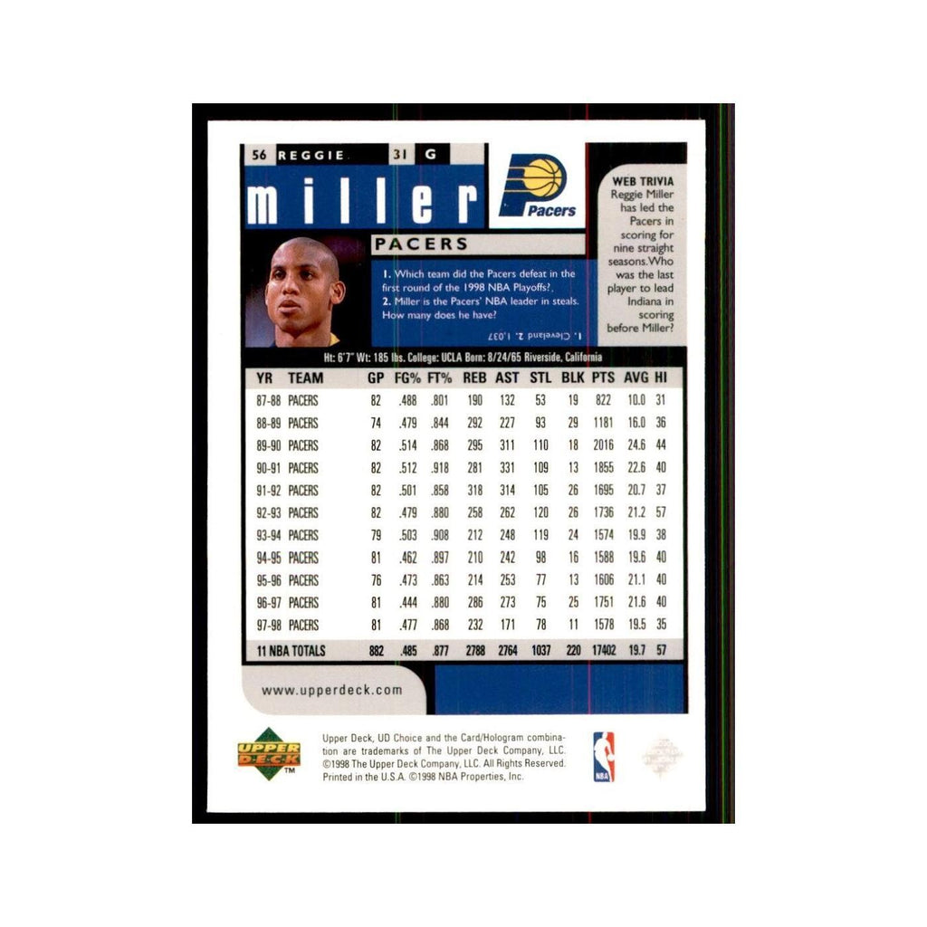 1998 UD Choice Reggie Miller Basketball Cards #56