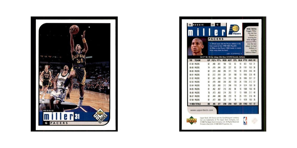 1998 UD Choice Reggie Miller Basketball Cards #56