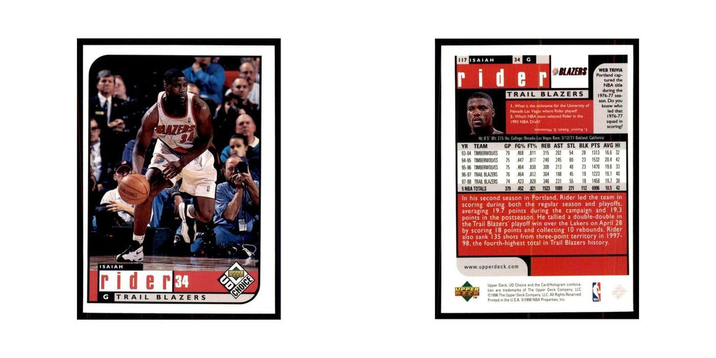 1998 UD Choice Isaiah Rider Basketball Cards #117