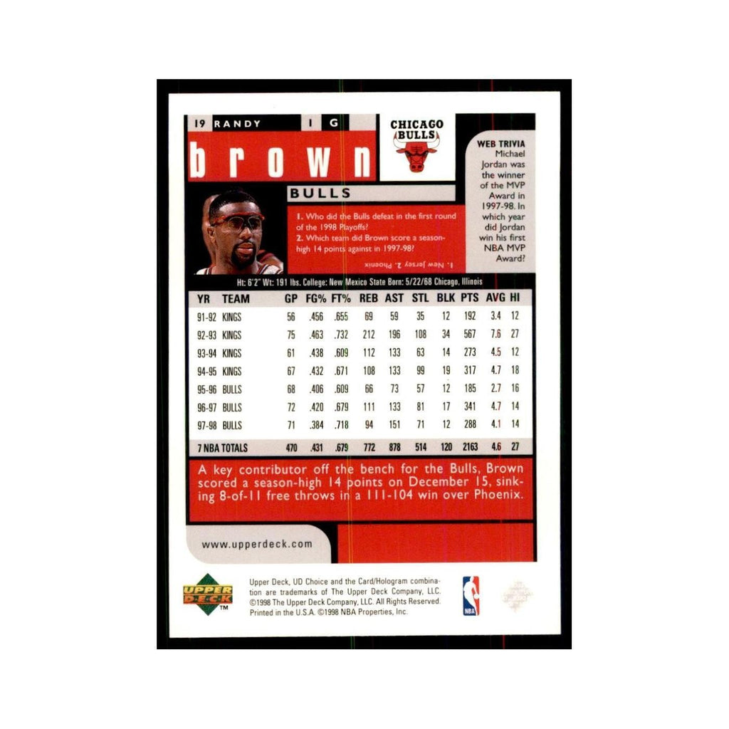 1998 UD Choice Randy Brown Basketball Cards #19