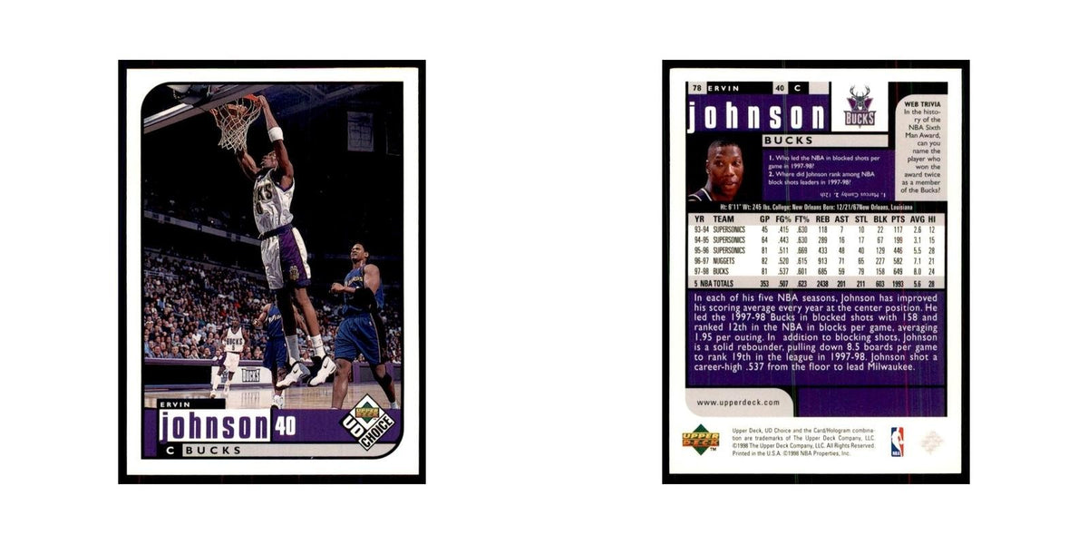 1998 UD Choice Ervin Johnson Basketball Cards #78