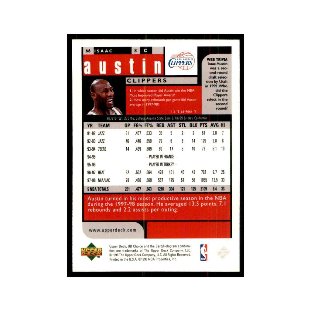 1998 UD Choice Isaac Austin Basketball Cards #66