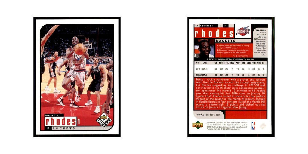 1998 UD Choice Rodrick Rhodes Basketball Cards #54