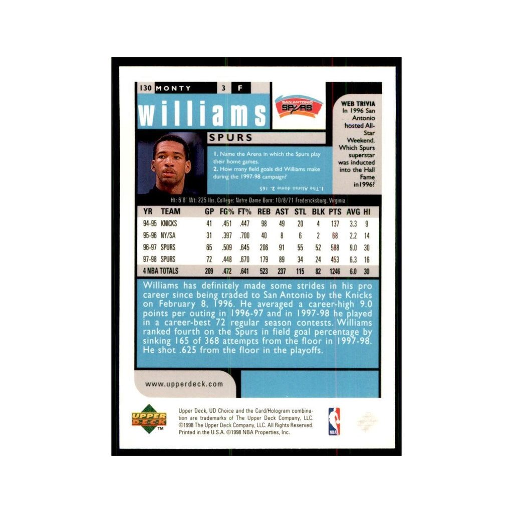 1998 UD Choice Monty Williams Basketball Cards #130