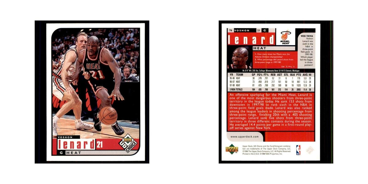 1998 UD Choice Voshon Lenard Basketball Cards #76