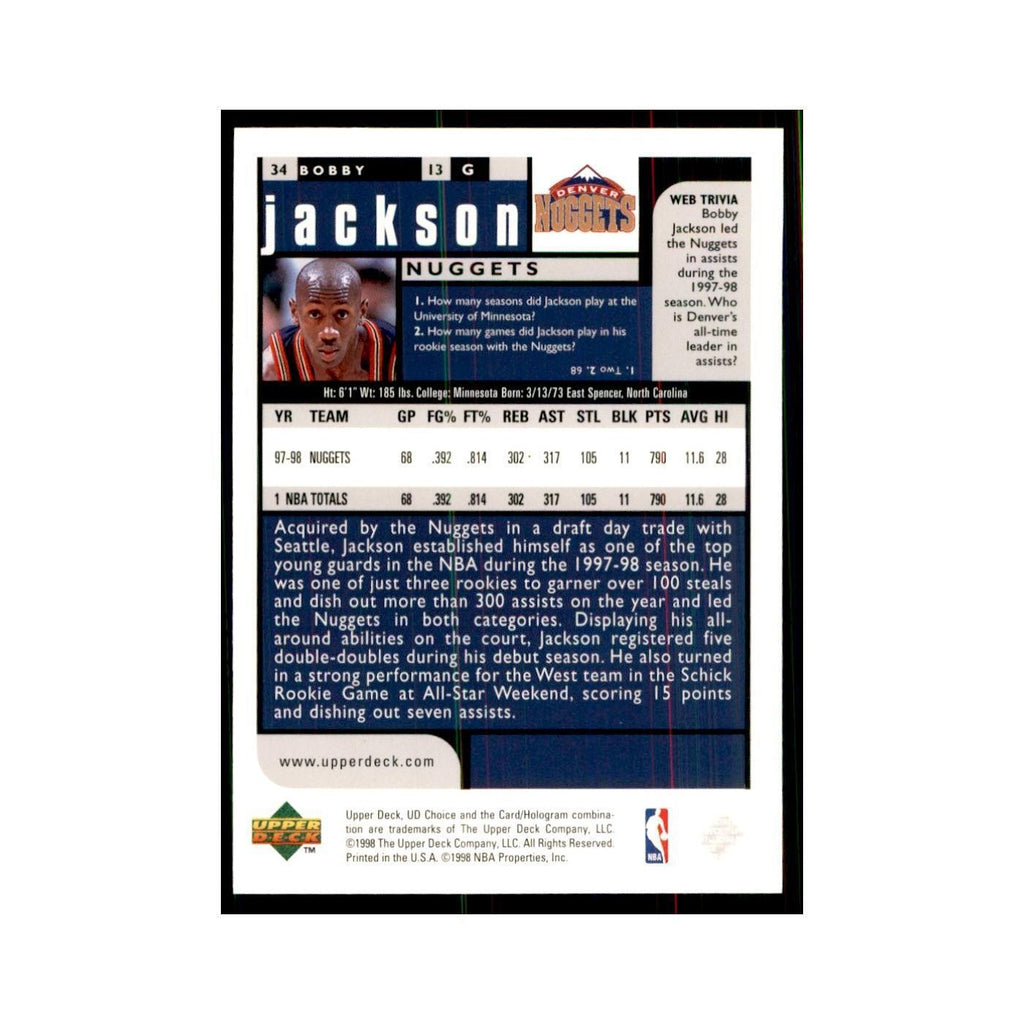 1998 UD Choice Bobby Jackson Basketball Cards #34