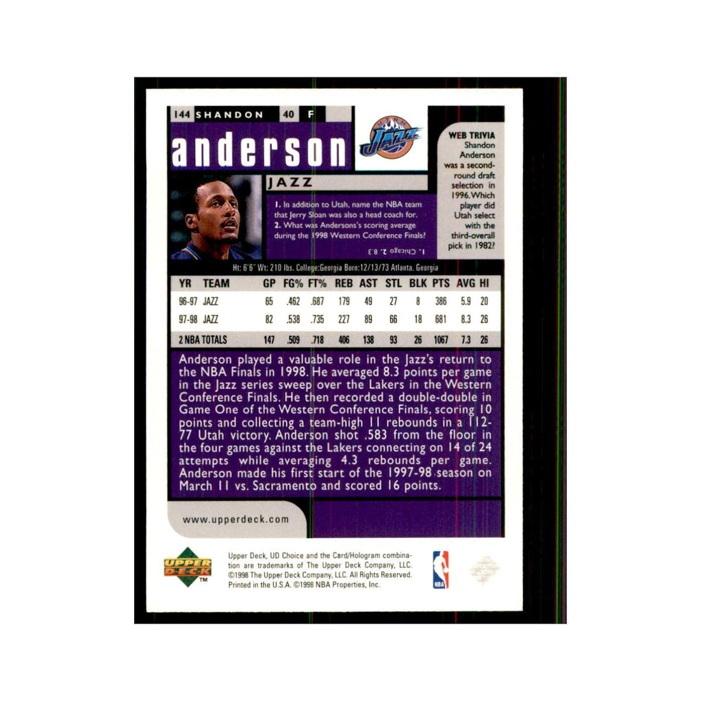 1998 UD Choice Shandon Anderson Basketball Cards #144