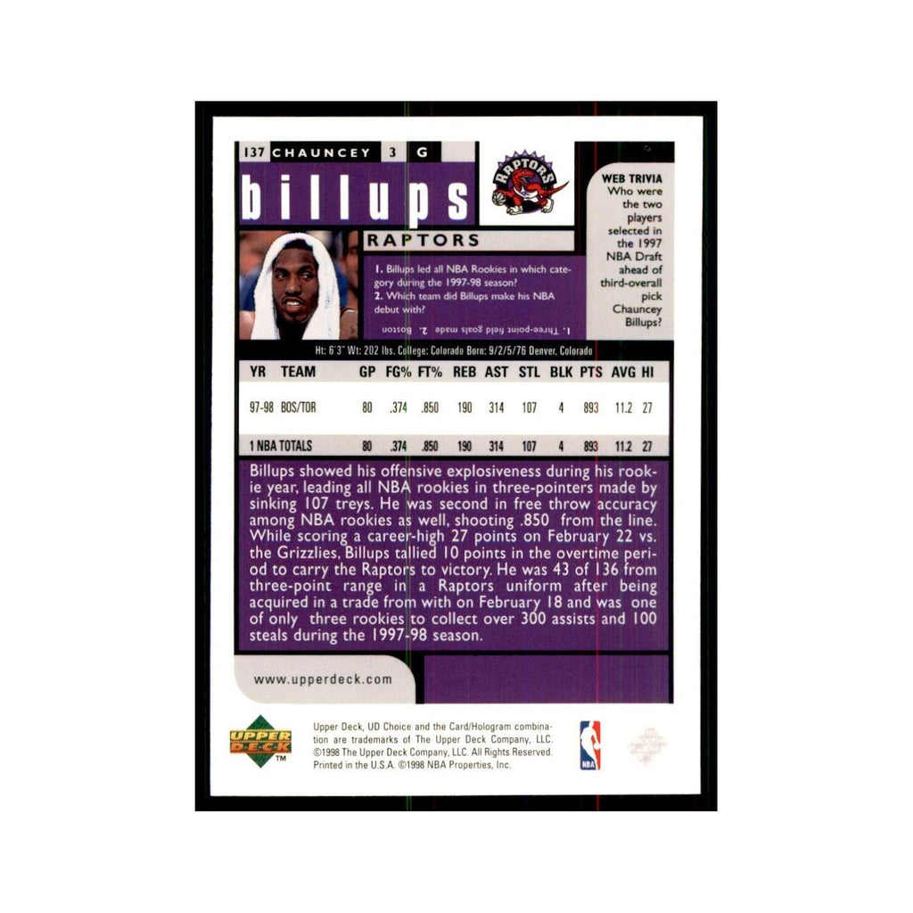 1998 UD Choice Chauncey Billups Basketball Cards #137