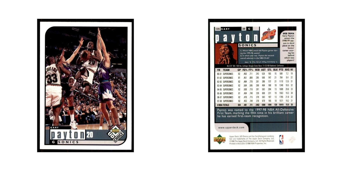 1998 UD Choice Gary Payton Basketball Cards #135