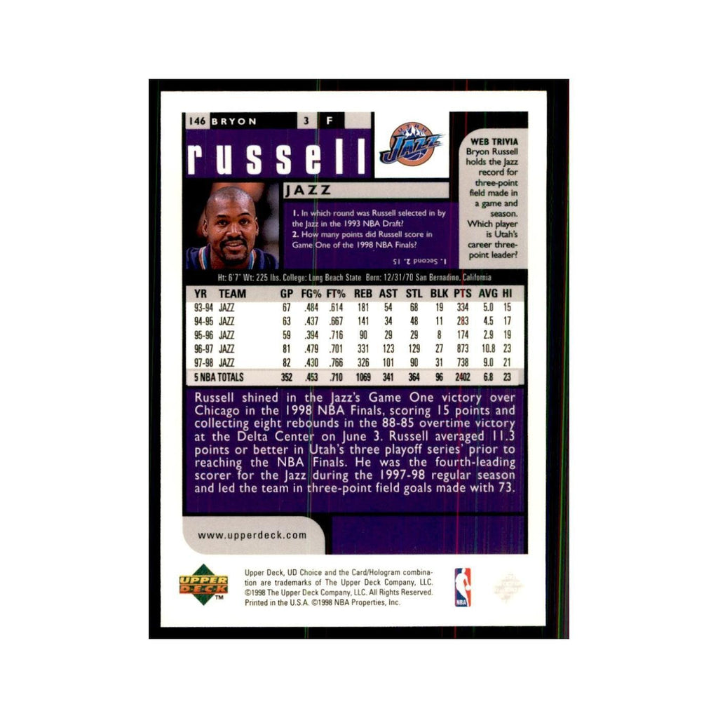 1998 UD Choice Bryon Russell Basketball Cards #146