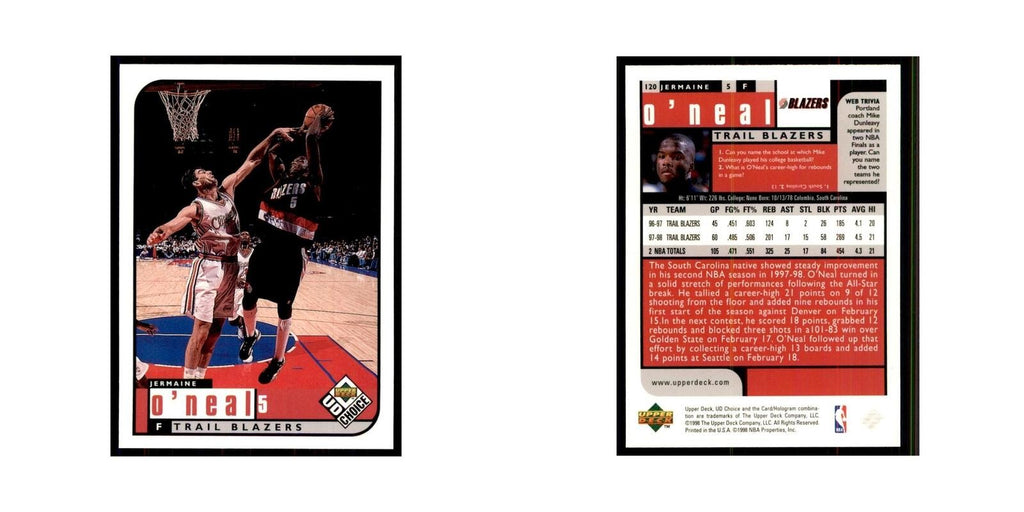 1998 UD Choice Jermaine O'Neal Basketball Cards #120