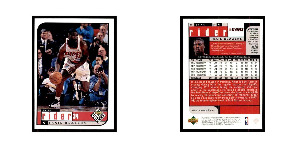 1998 UD Choice Isaiah Rider Basketball Cards #117